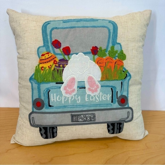 Adorable Embroidered Happy Easter 15”x15” Pillow - Picture 1 of 2
